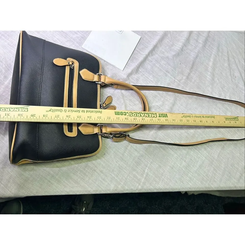 Giani Bernini Black Saffiano Dome Satchel Bag Tan Trim Crossbody Bag EUC